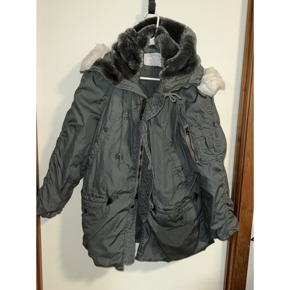 Vintage 70s N-3B Parka Mens Small Military Coat USA Sage Green Lancer